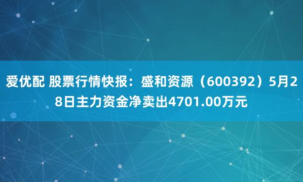 爱优配 股票行情快报：盛和资源（600392）5月28日主力资金净卖出4701.00万元