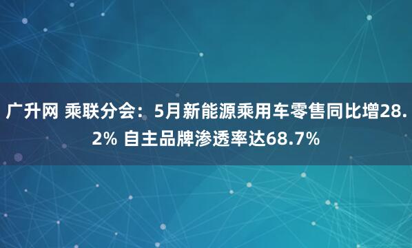 广升网 乘联分会：5月新能源乘用车零售同比增28.2% 自主品牌渗透率达68.7%